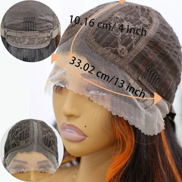 Orange Black Skunk Stripe 13x4x1 Lace Wig – Long Wavy Heat-Resistant Wig - Picture 5 of 5